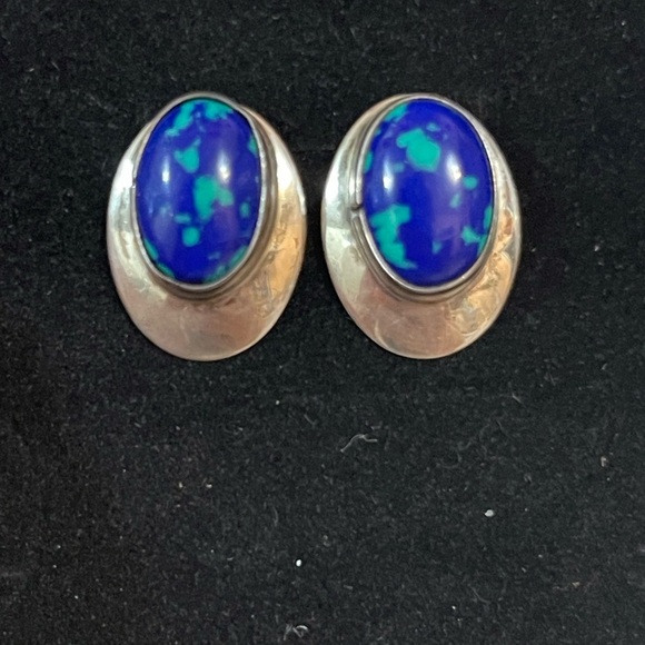 VTG Southwest Sterling Silver Blue Green Azurite Malachite  earrings - Picture 2 of 7